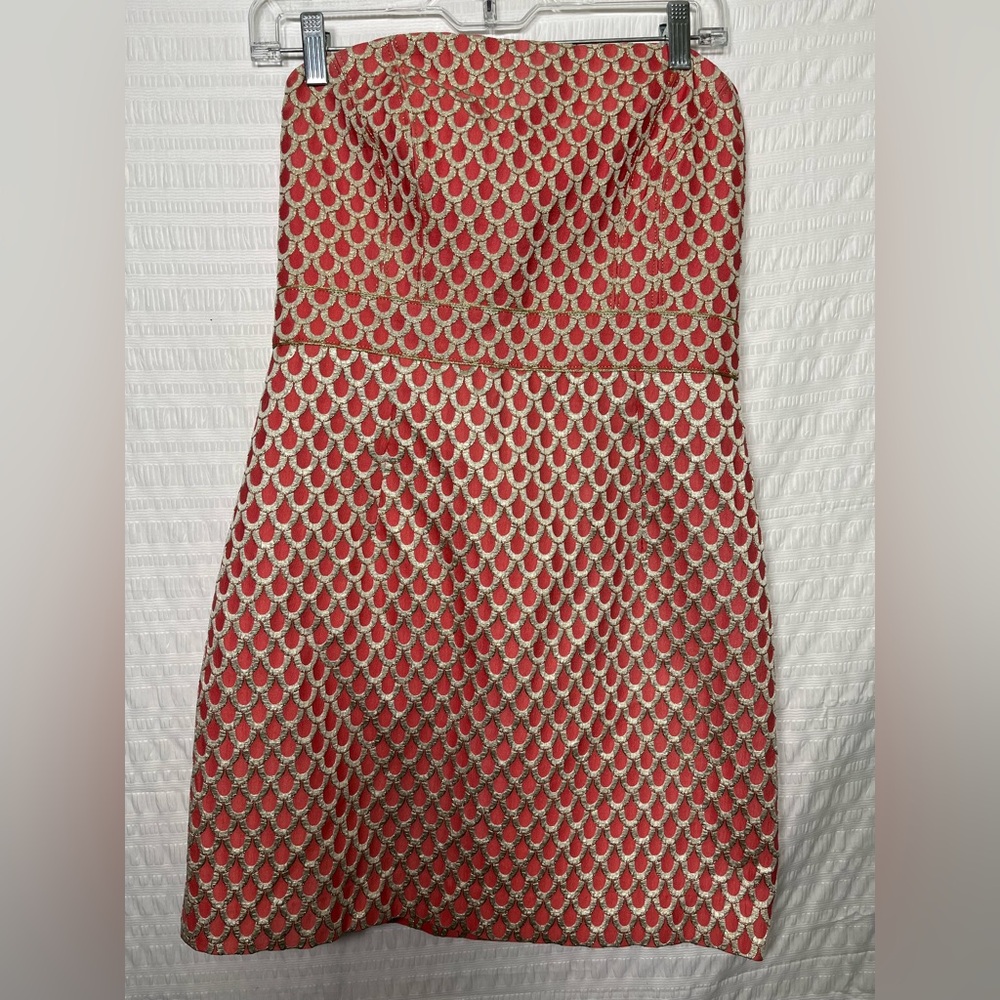 Lilly Pulitzer Island Coral Josephina Strapless Dress Size 6